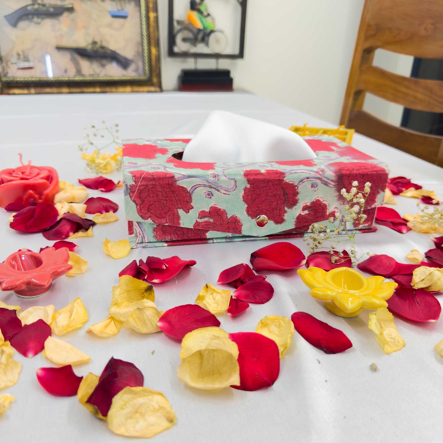 Red Floral Handblock Tissue Box