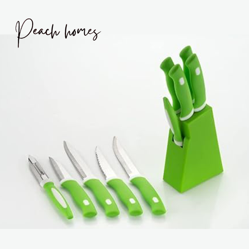 Plastic Kitchen Knife Set with Holder (5-Pieces)
