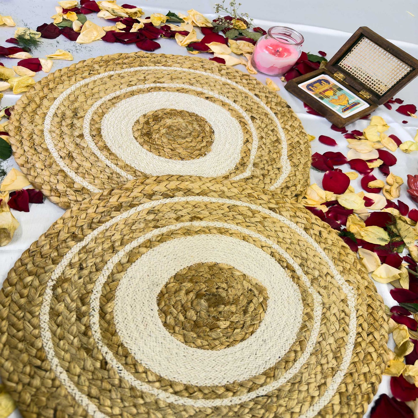 White Circle Jute Table Placemat (Pack of 2) – Eco-Friendly and Stylish