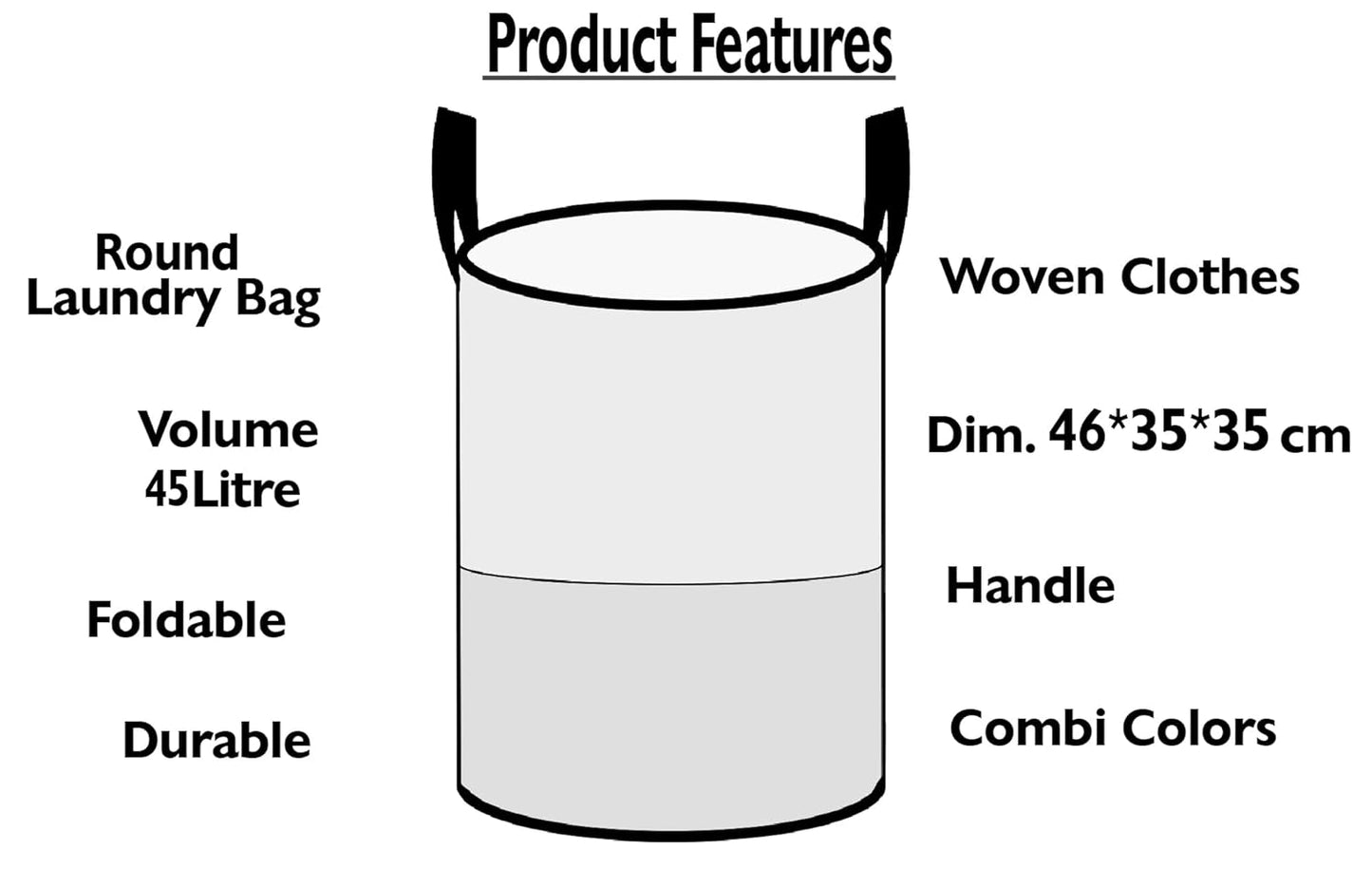 Grey Laundry Bag (45 Ltr) – Collapsible, Durable, and Spacious Laundry Storage