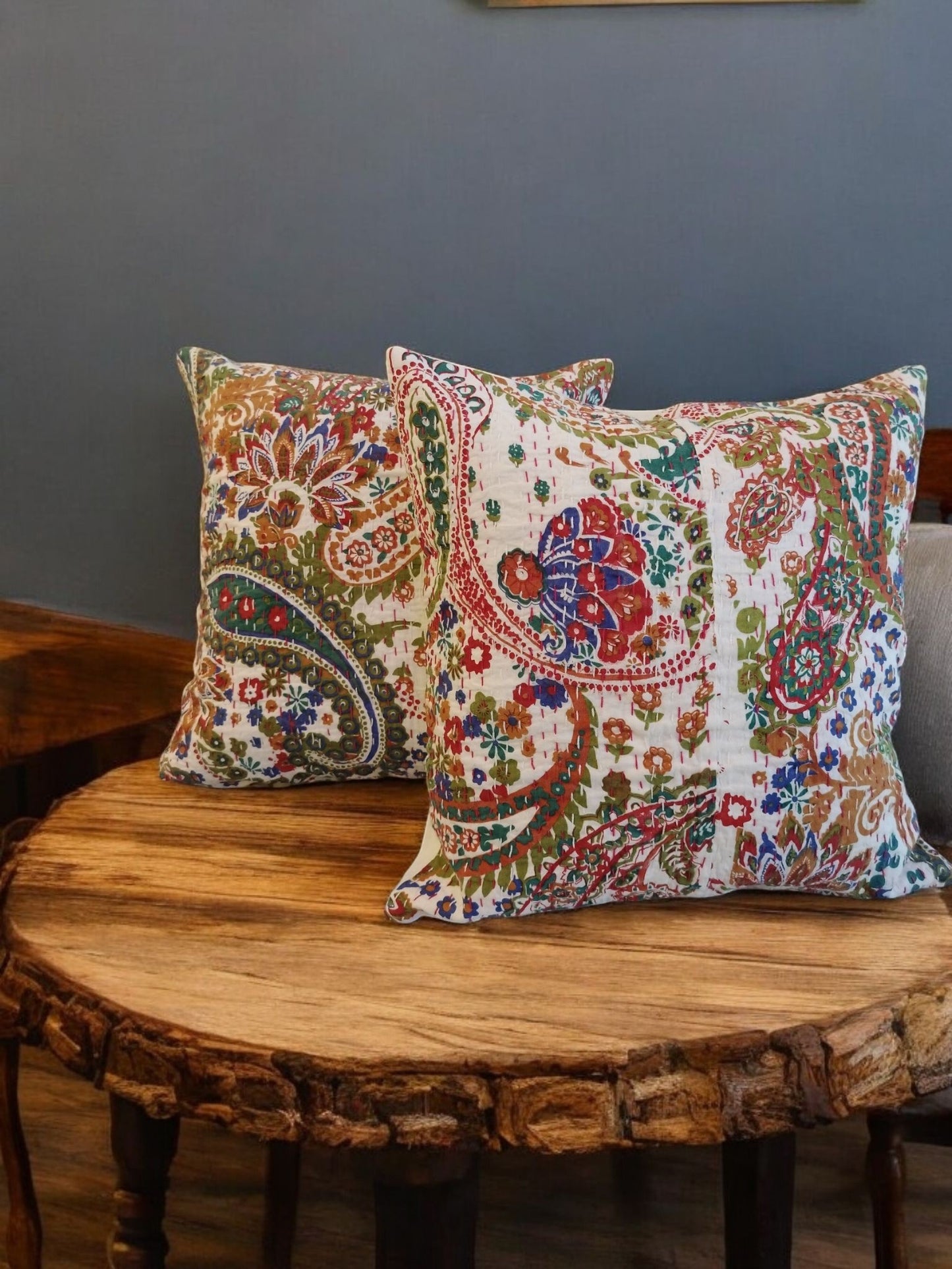 MULTICOLOUR KANTHA COTTON CUSHION COVER SET OF 2