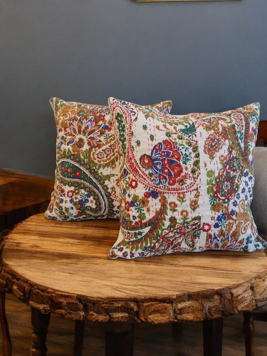 MULTICOLOUR KANTHA COTTON CUSHION COVER (SET OF 2)