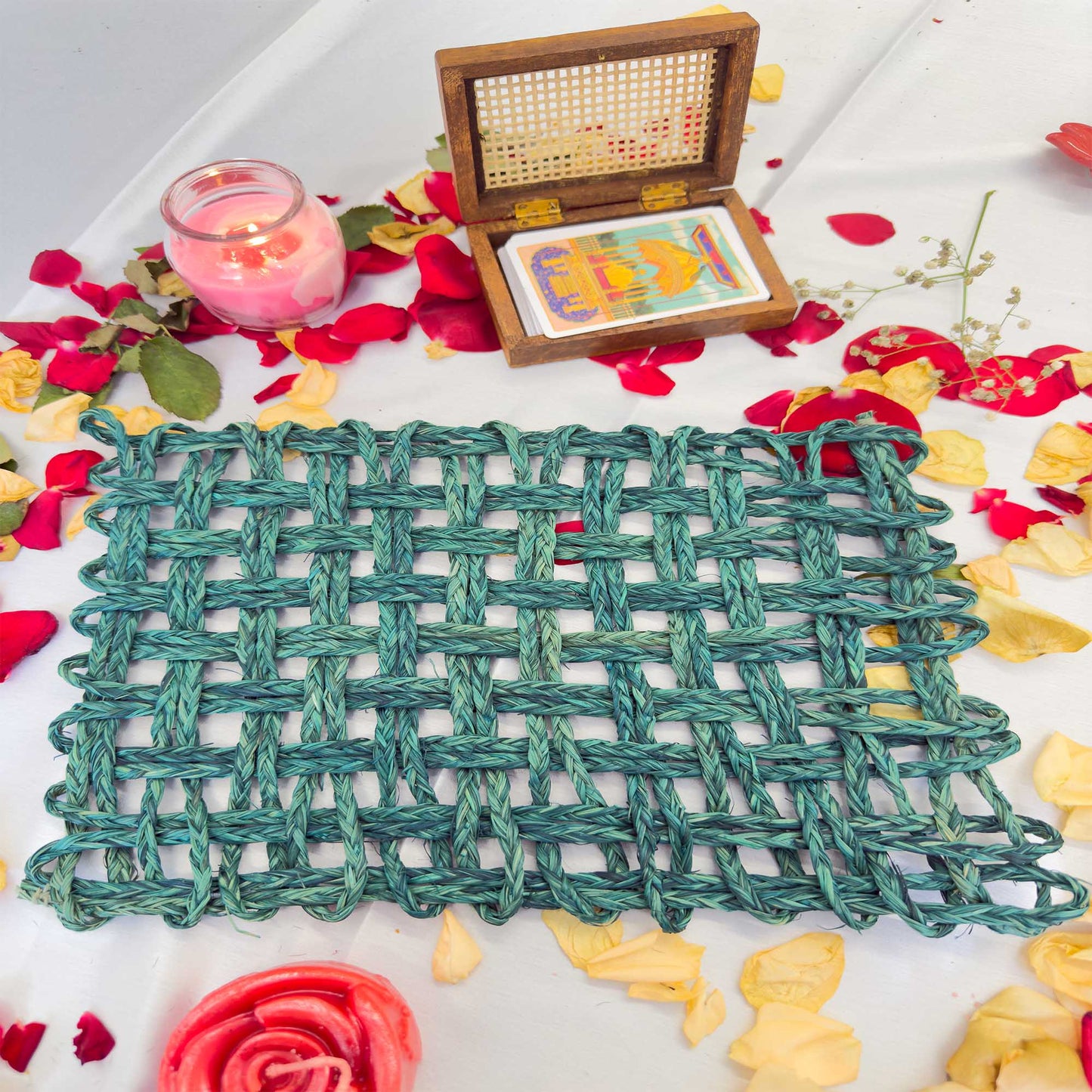 Blue Rectangle Sabai Grass Table Placemat – Eco-Friendly Sapphire Blue Dining Table Mat
