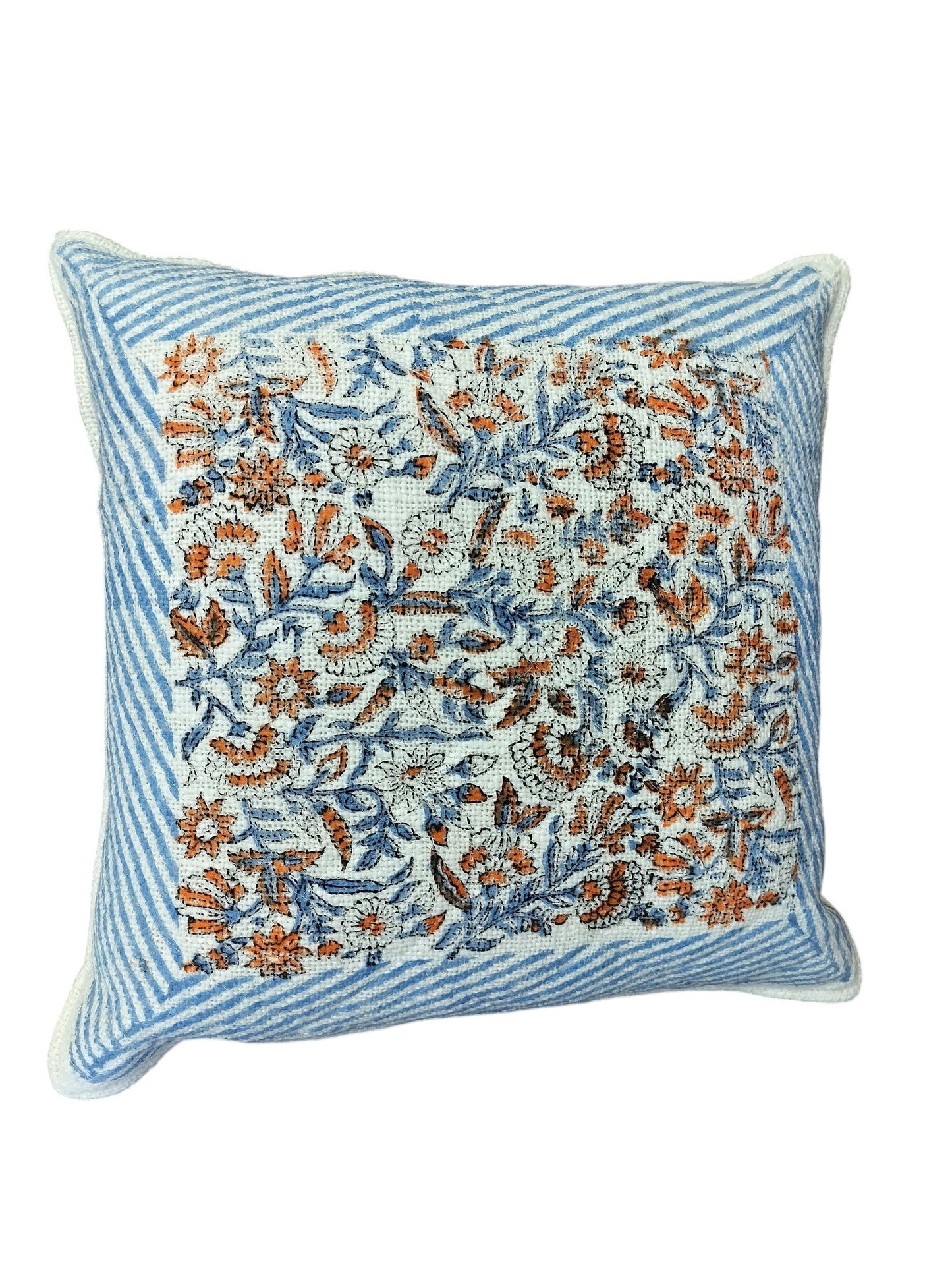 Jute Cushion Cover Set of 2 (Blue and White with Floral Orange)