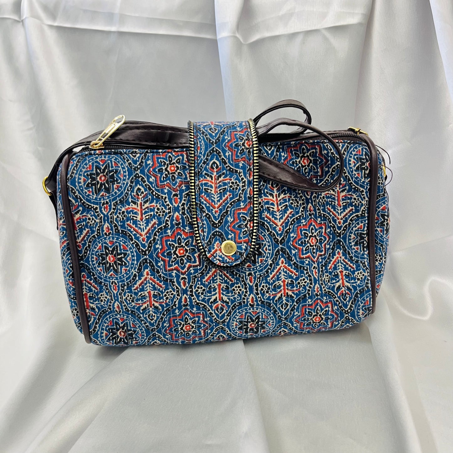 Blue Traditional Floral Handblock Sling Bag