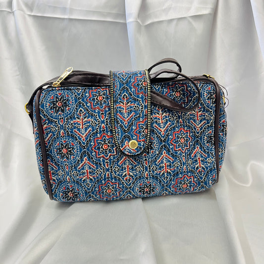 Blue Traditional  Floral Handblock Sling Bag