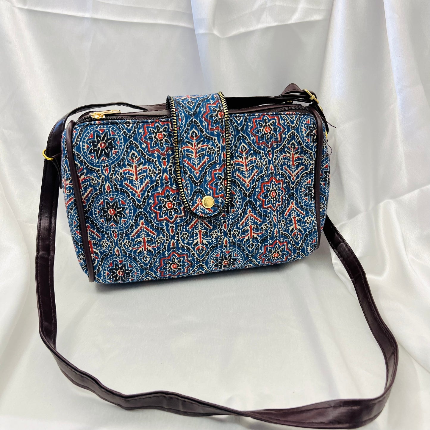 Blue Traditional Floral Handblock Sling Bag