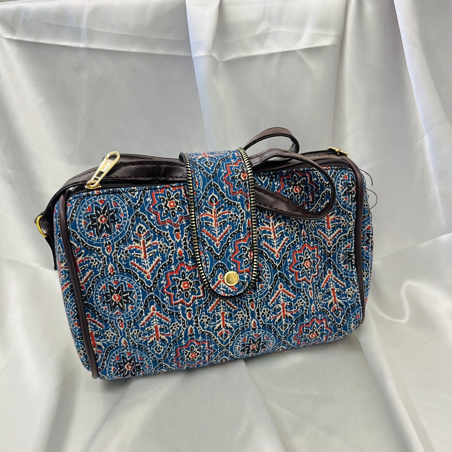 Blue Traditional Floral Handblock Sling Bag