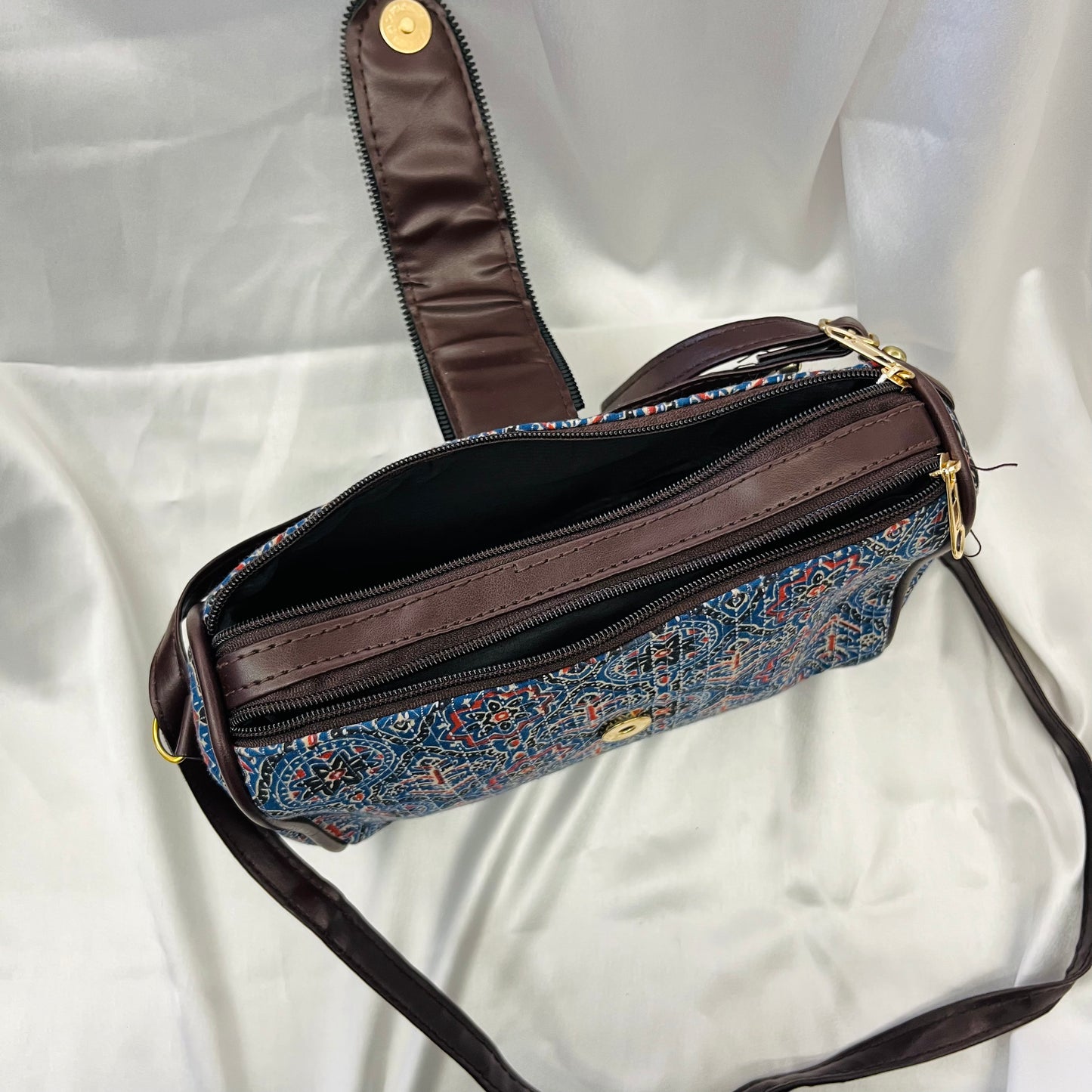 Blue Traditional Floral Handblock Sling Bag