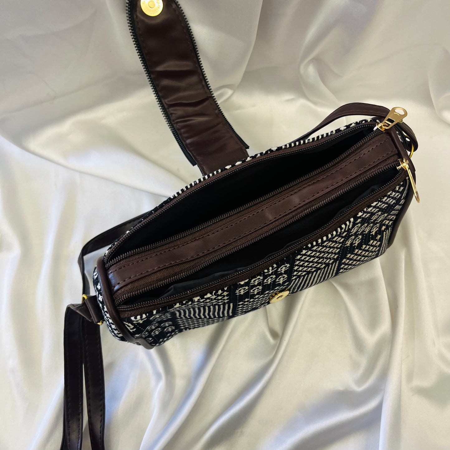 Black & White Patchwork Handblock Sling Bag