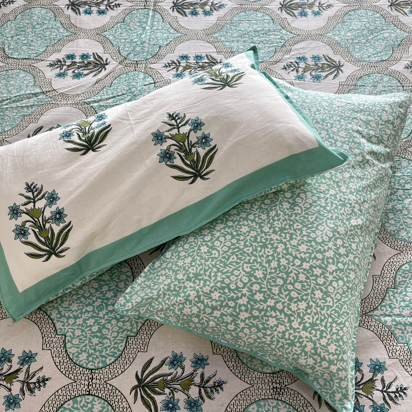 Handblock Blue Floral Double Bedsheet