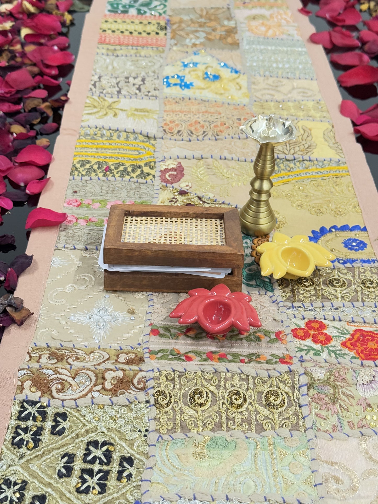Beige Kambadiya Patchwork Rajasthani Table Runner