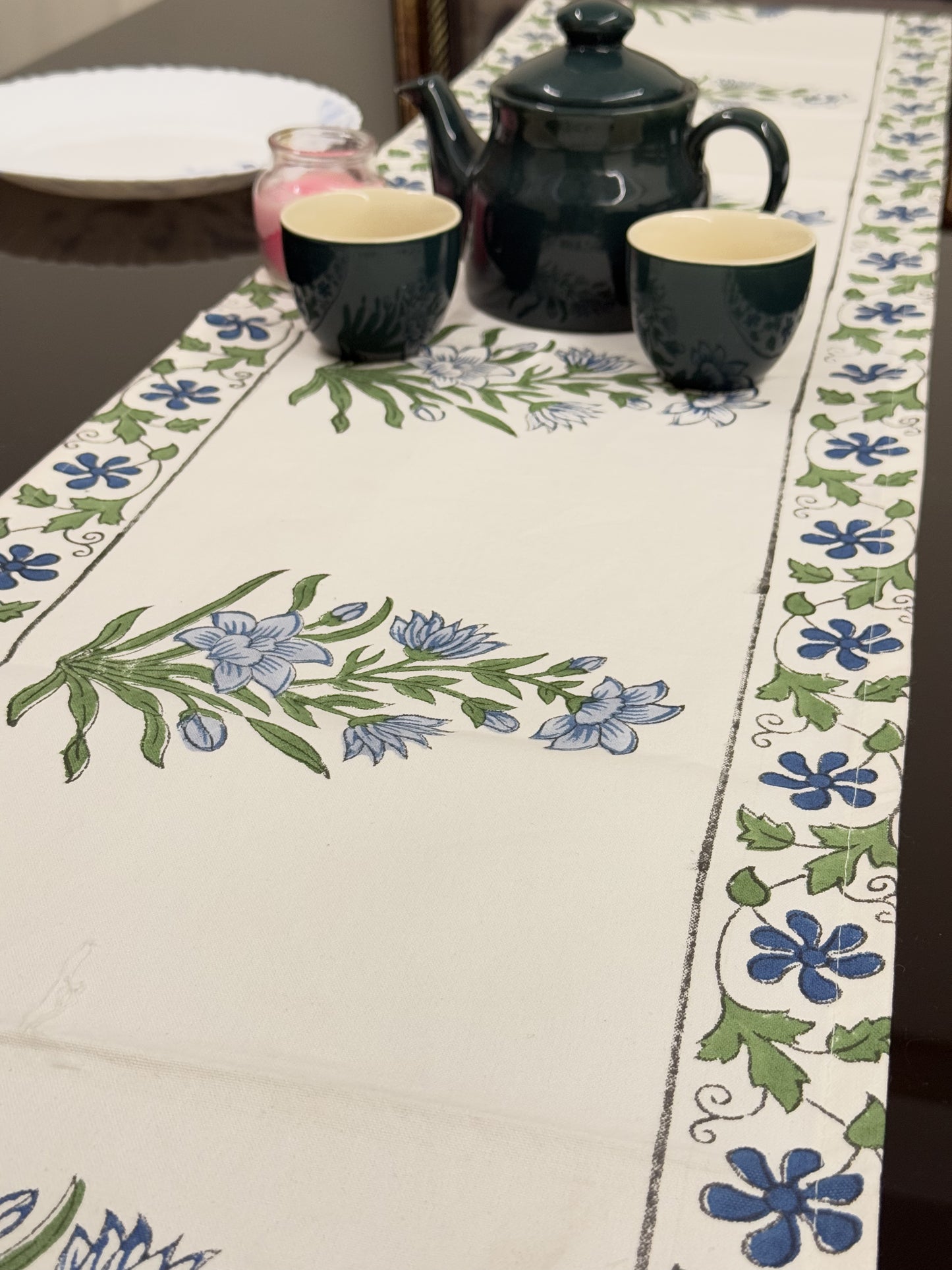 Garden White Pure Cotton Rajasthani Handblock Table Runner