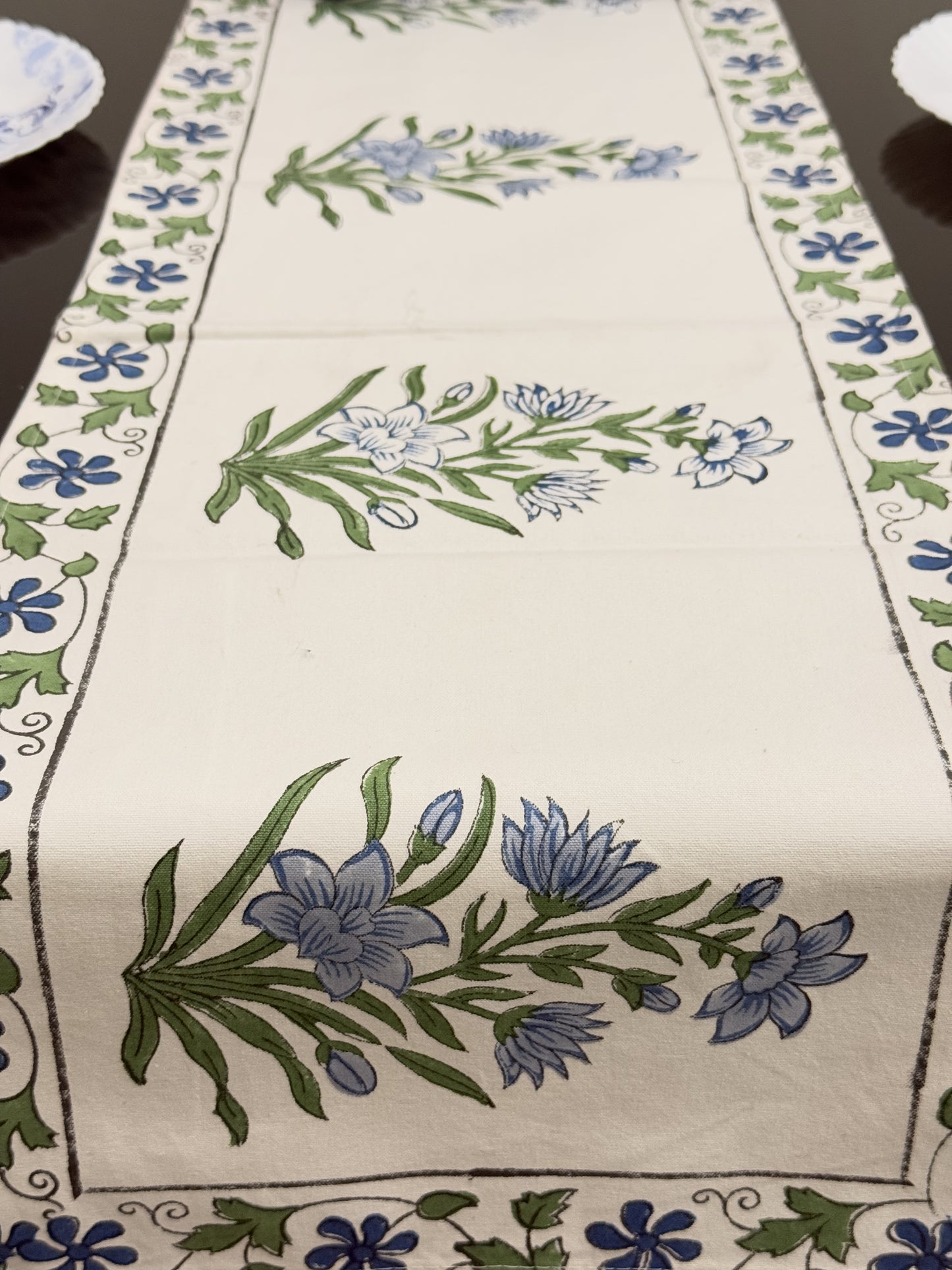 Garden White Pure Cotton Rajasthani Handblock Table Runner
