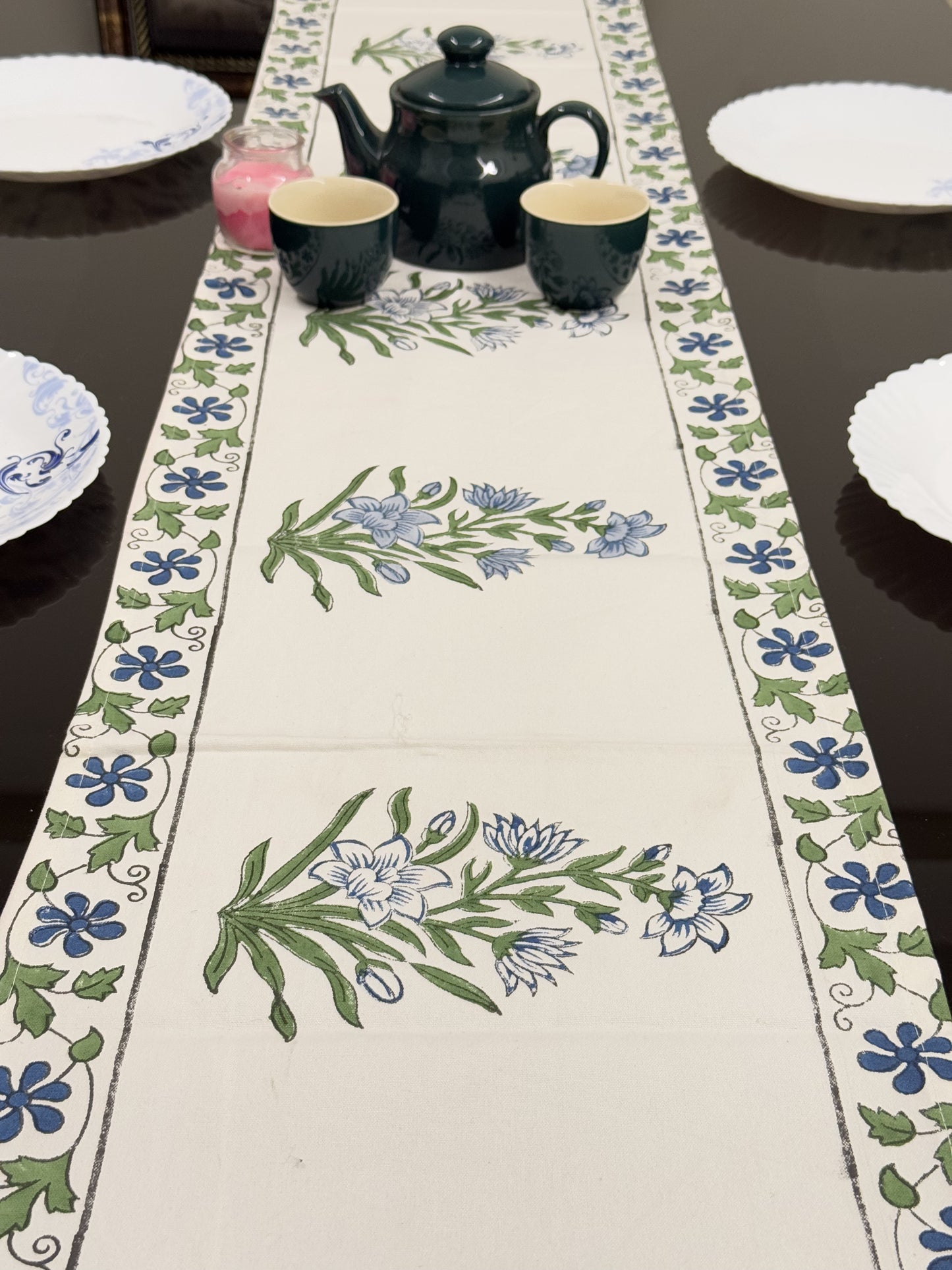 Garden White Pure Cotton Rajasthani Handblock Table Runner