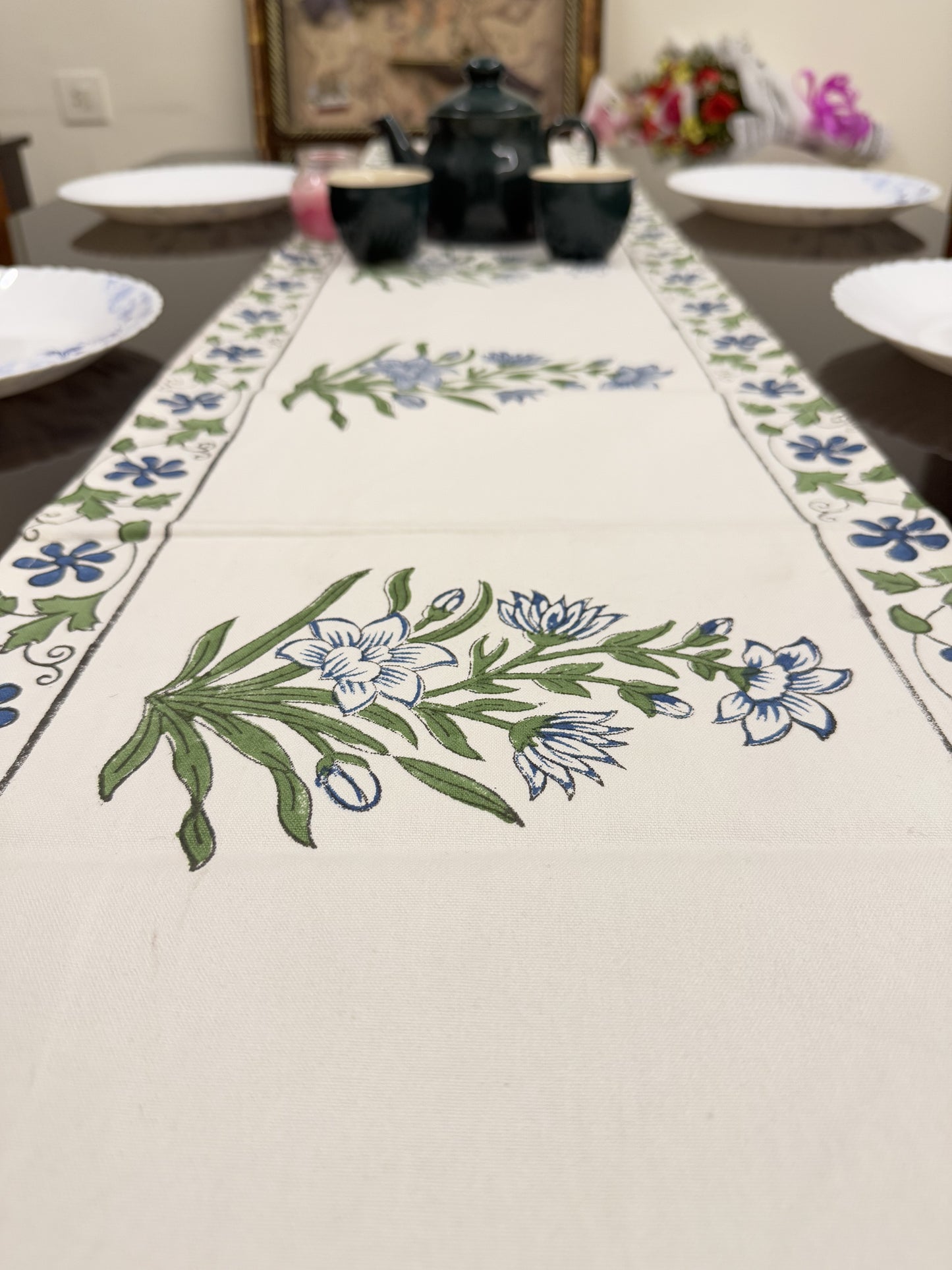 Garden White Pure Cotton Rajasthani Handblock Table Runner