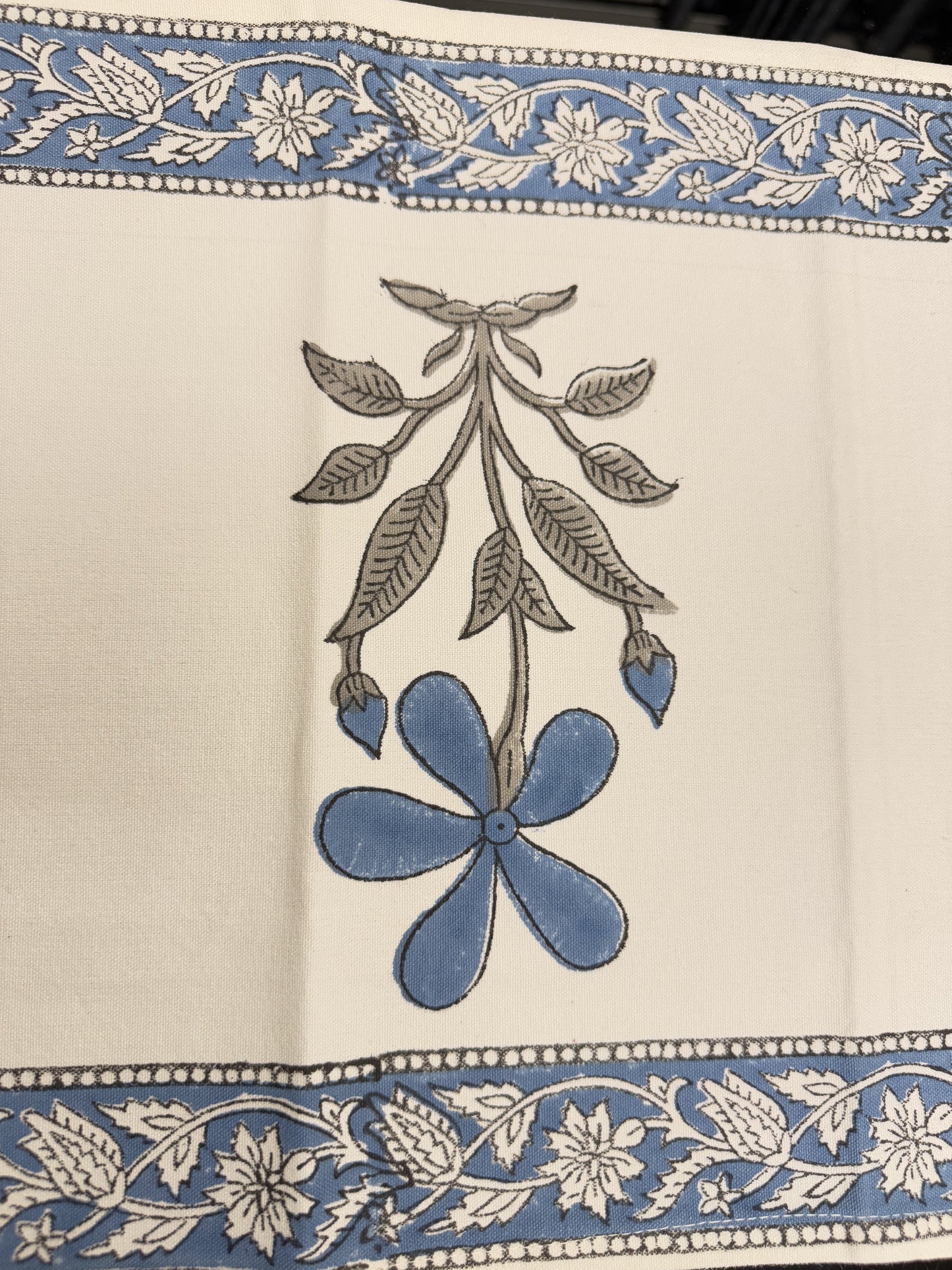 Blue Flower Pure Cotton Rajasthani Handblock Table Runner