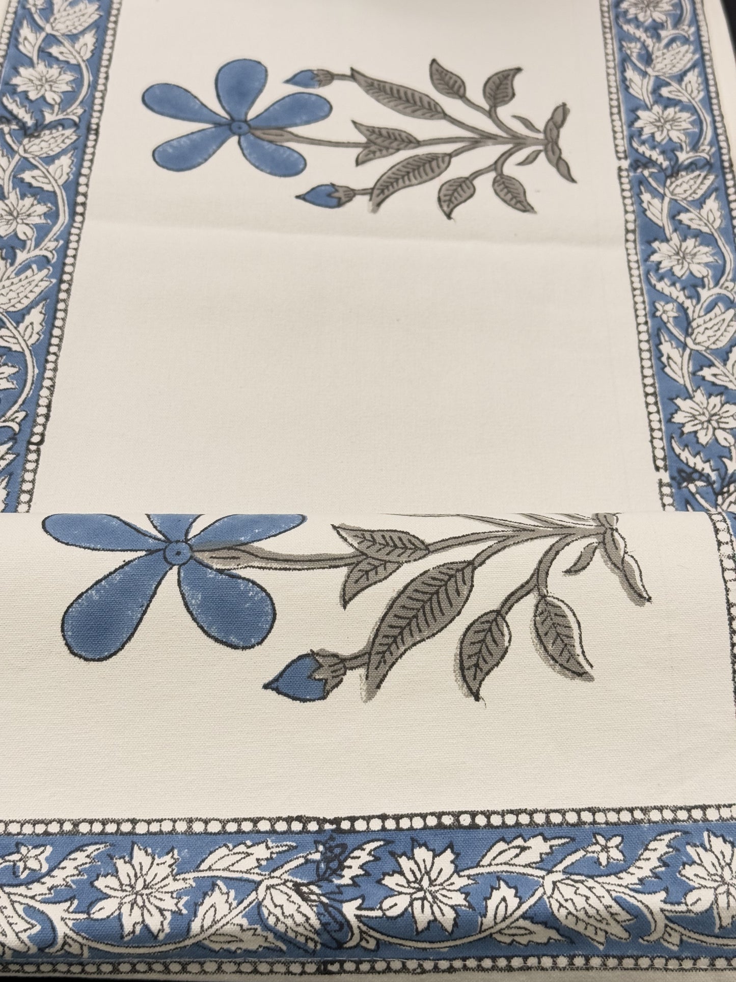 Blue Flower Pure Cotton Rajasthani Handblock Table Runner