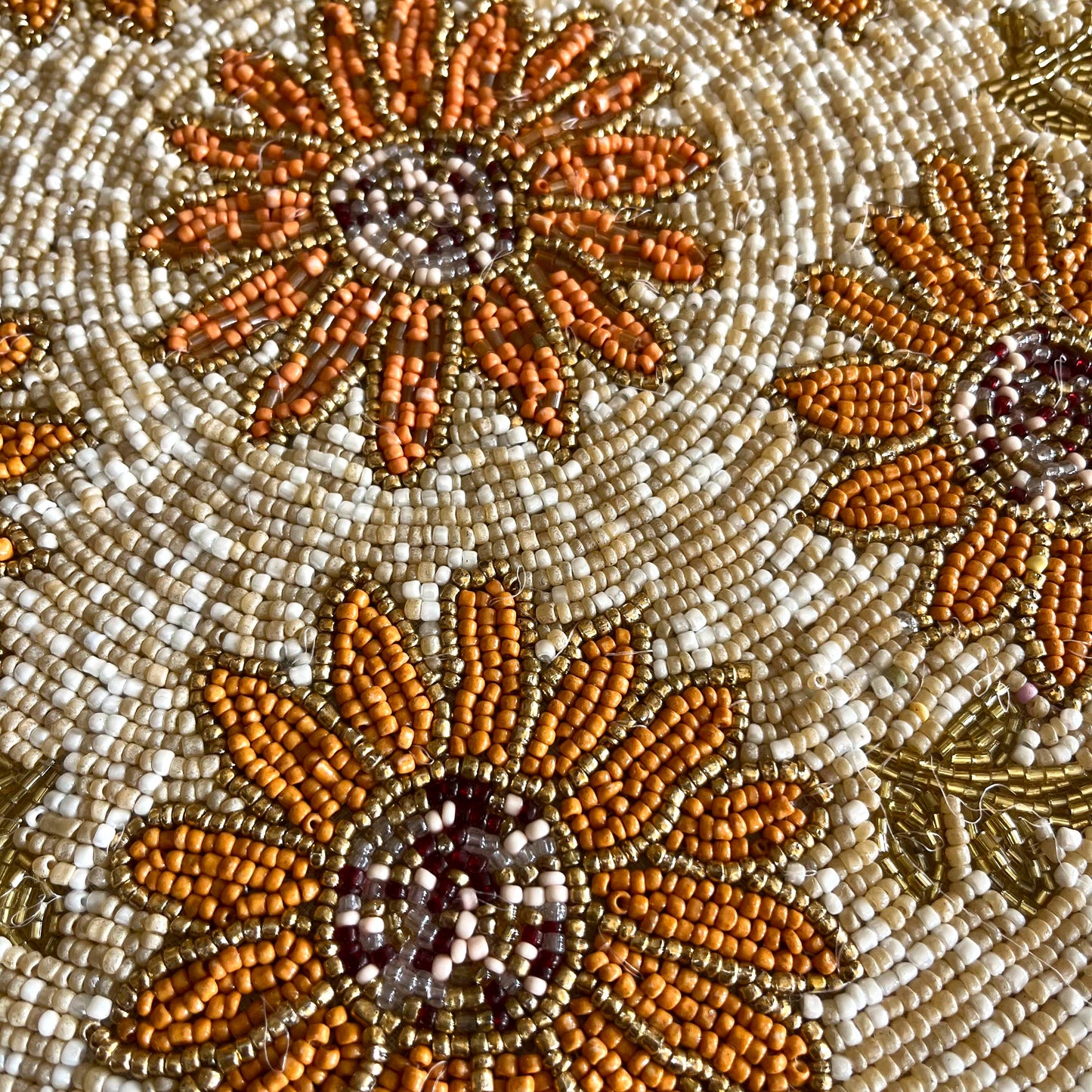 Golden Sunflower Handcrafted Beaded Placemat – 14-inch Round Autumn Floral Table Decor