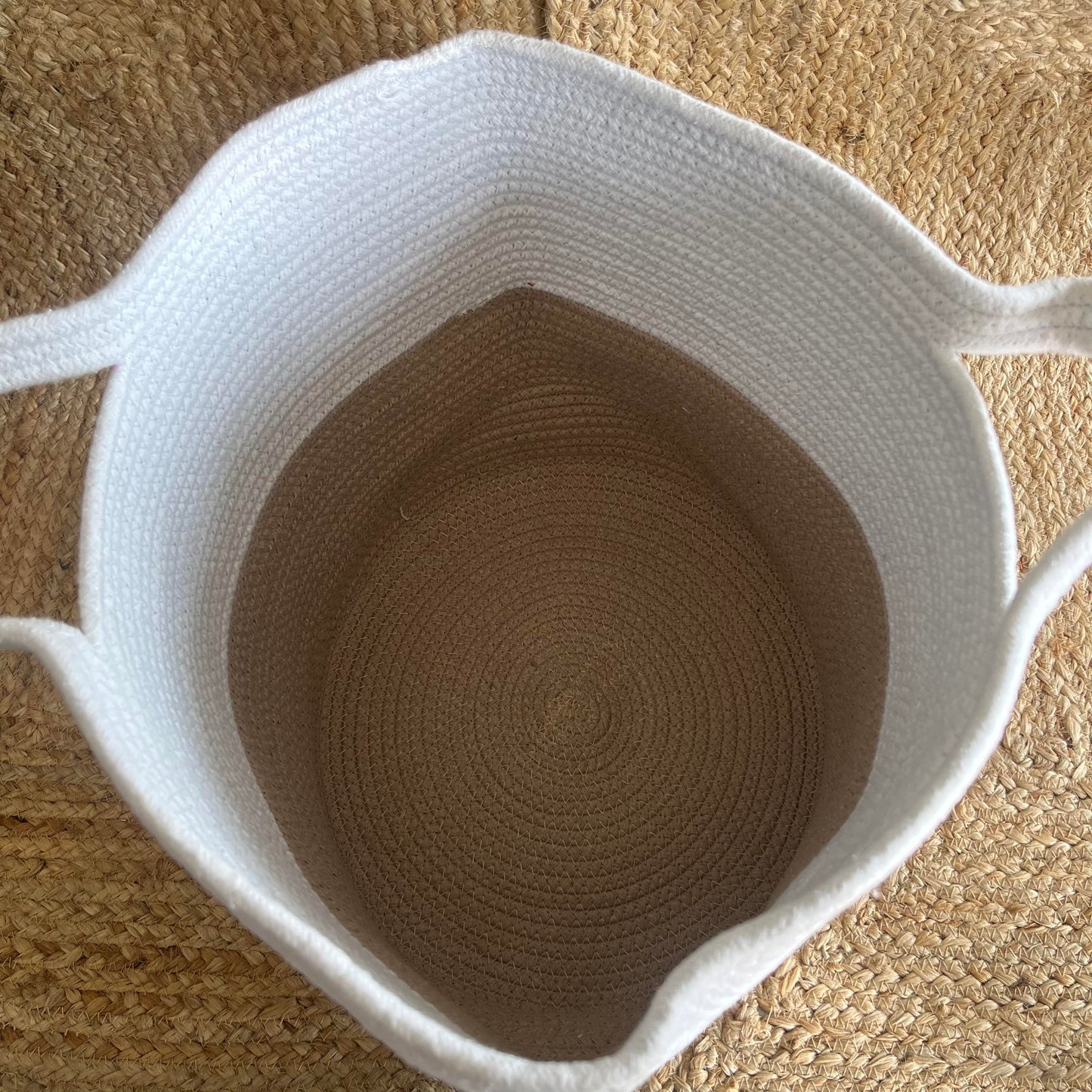 Jute Laundry Storage Basket Organizer with Handles - Beige and White