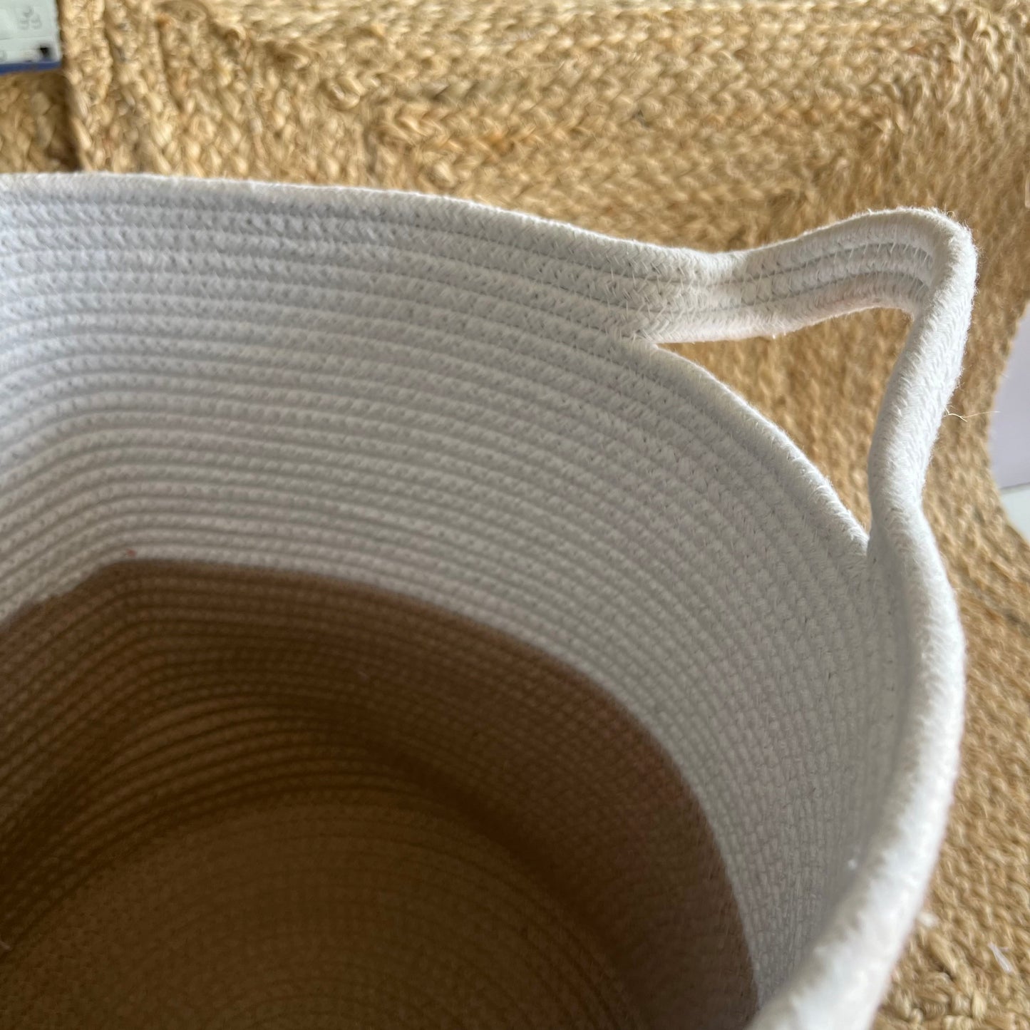 Jute Laundry Storage Basket Organizer with Handles - Beige and White