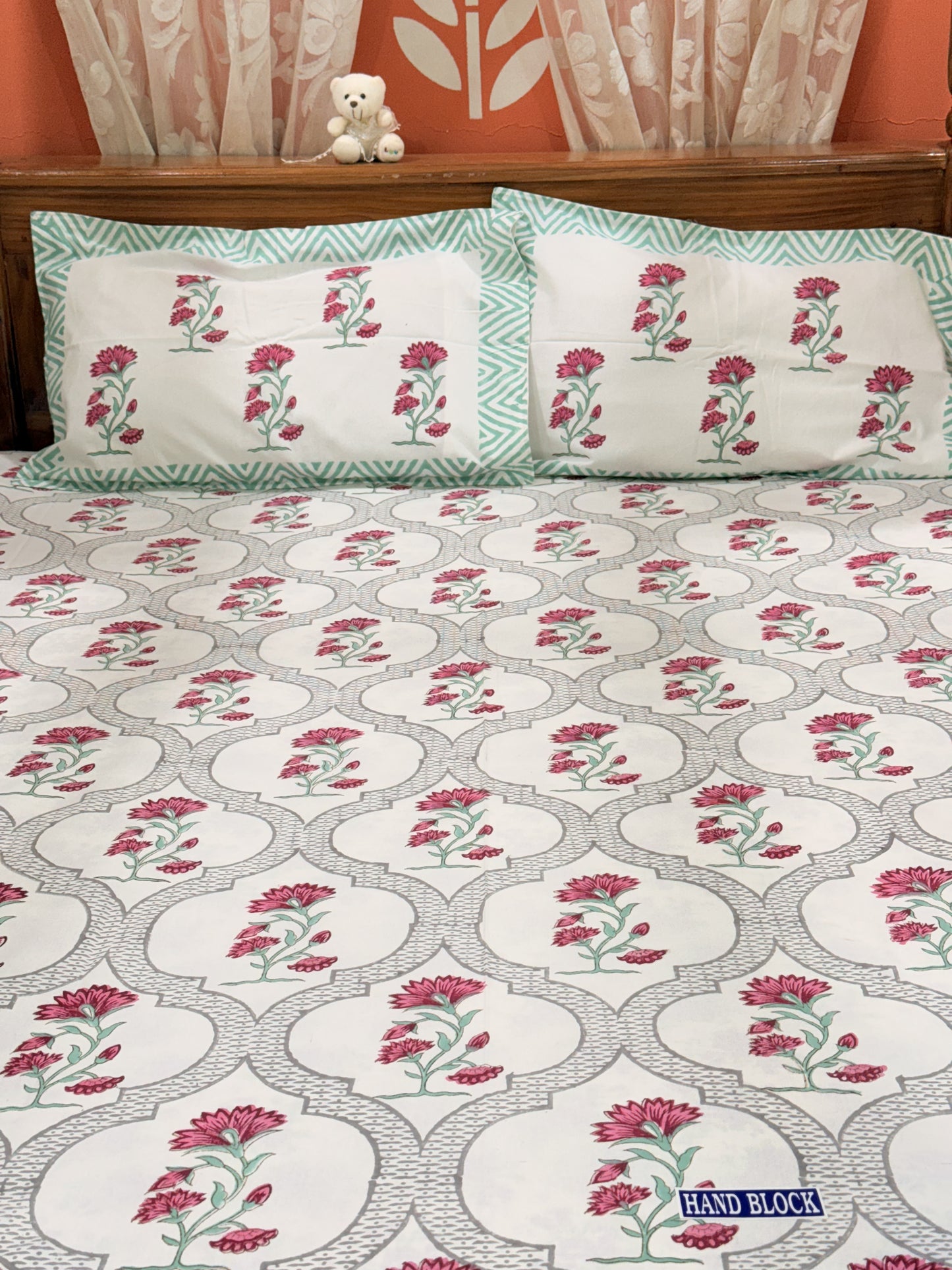 Red Floral Premium Cotton Double Bedsheet