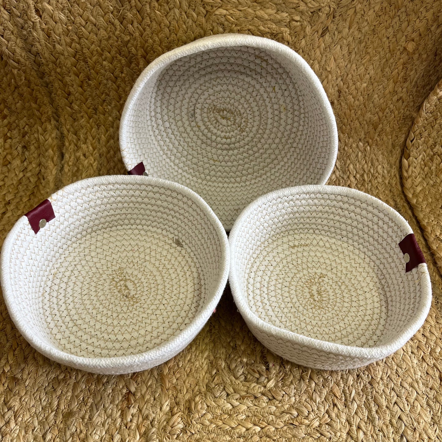 Jute Storage Baskets Multi-Purpose Organizer – White & Golden (Set of 3: Small, Medium, Large)