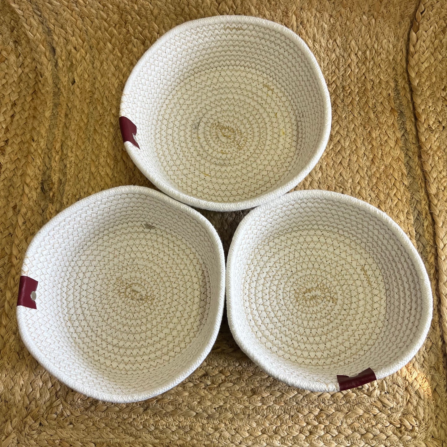 Jute Storage Baskets Multi-Purpose Organizer – White & Golden (Set of 3: Small, Medium, Large)