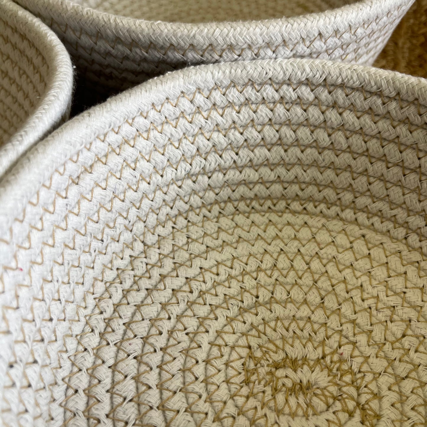 Jute Storage Baskets Multi-Purpose Organizer – White & Golden (Set of 3: Small, Medium, Large)