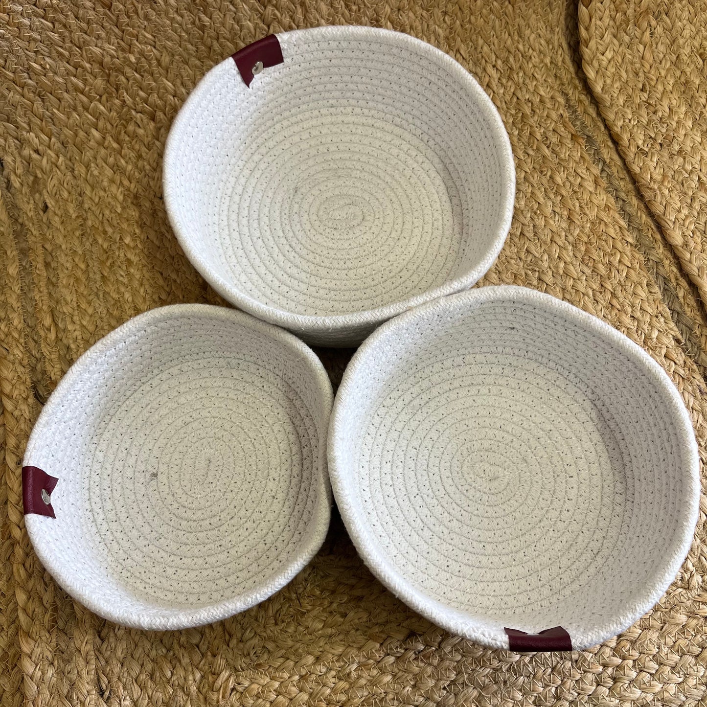 Jute Storage Baskets Multi-Purpose Organizer – Pure White (Set of 3: Small, Medium, Large)