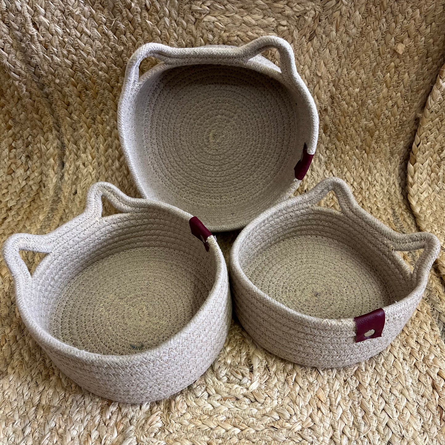 Jute Storage Baskets Multi-Purpose Organizer – Jute/Beige (Set of 3: Small, Medium, Large)