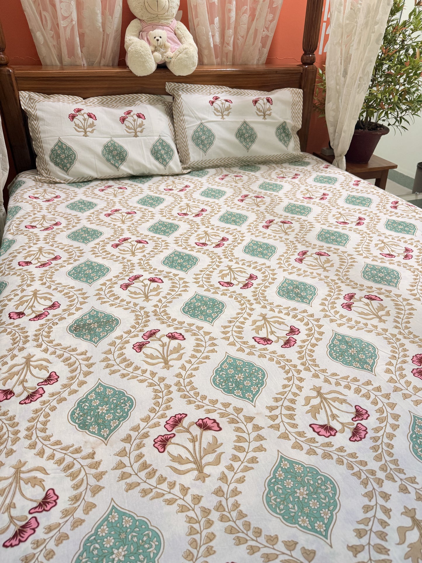 Brown Premium Cotton Double Handblock Bedsheet