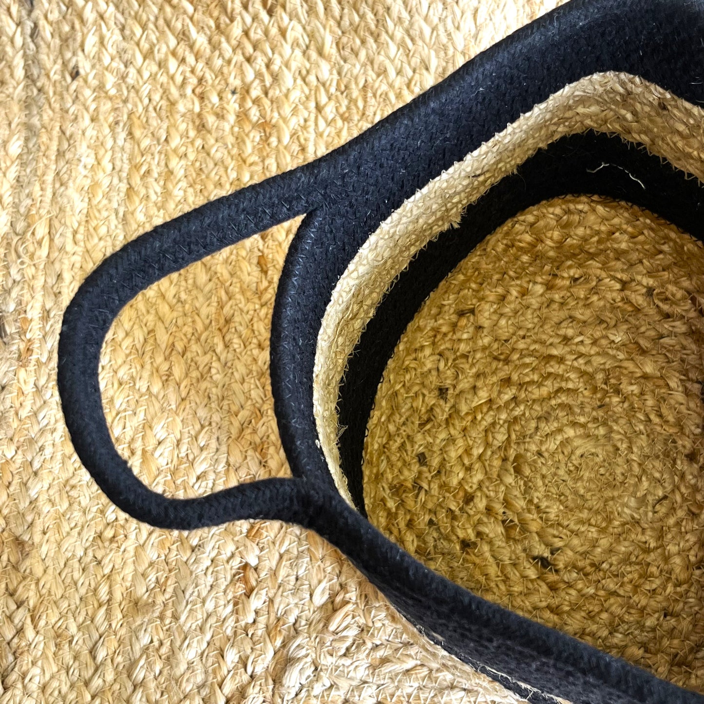 Jute Braided Multipurpose Storage Basket Organizer with Handles – Black & Jute