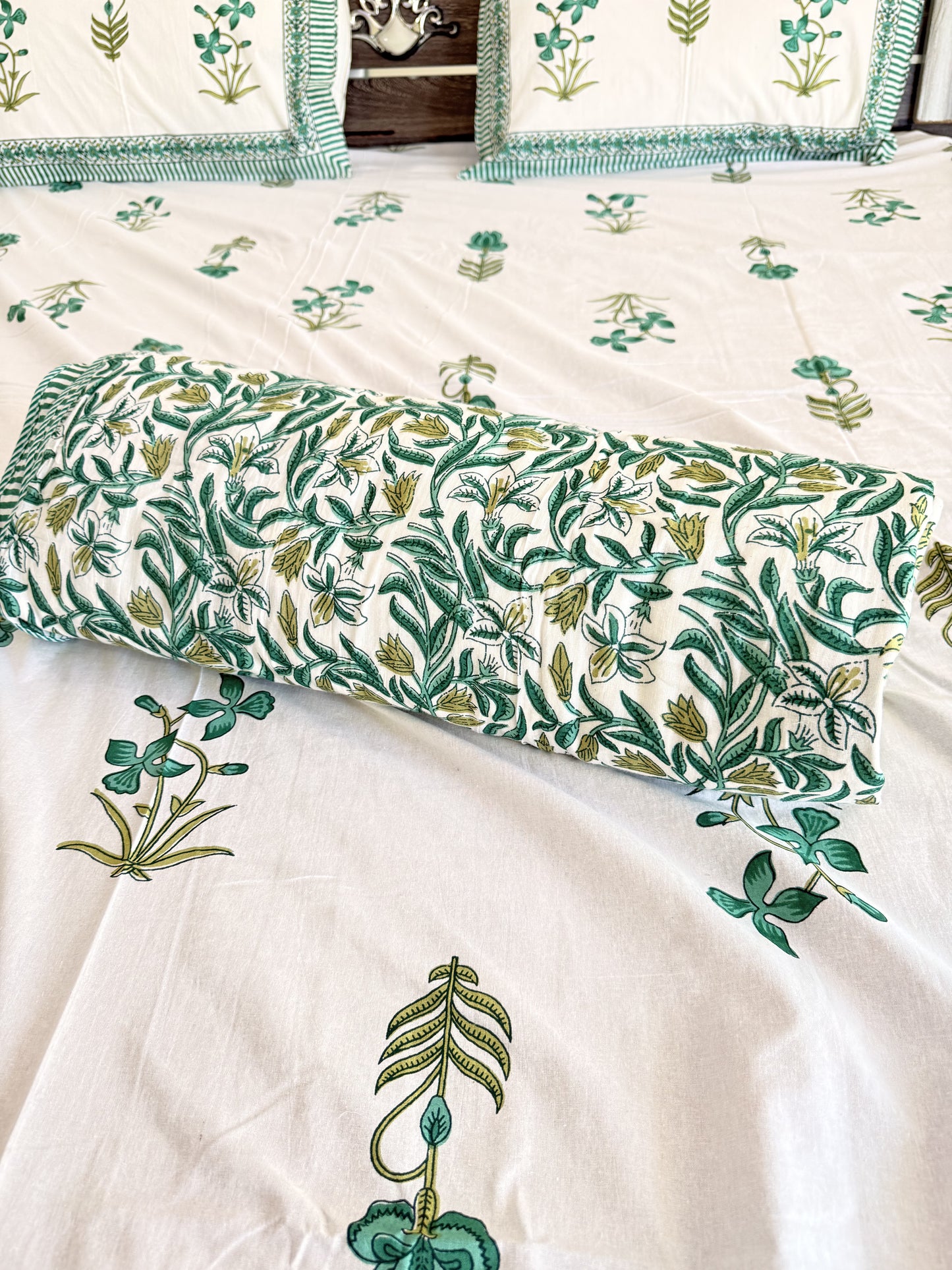 Single Green Floral Double Bed Dohar