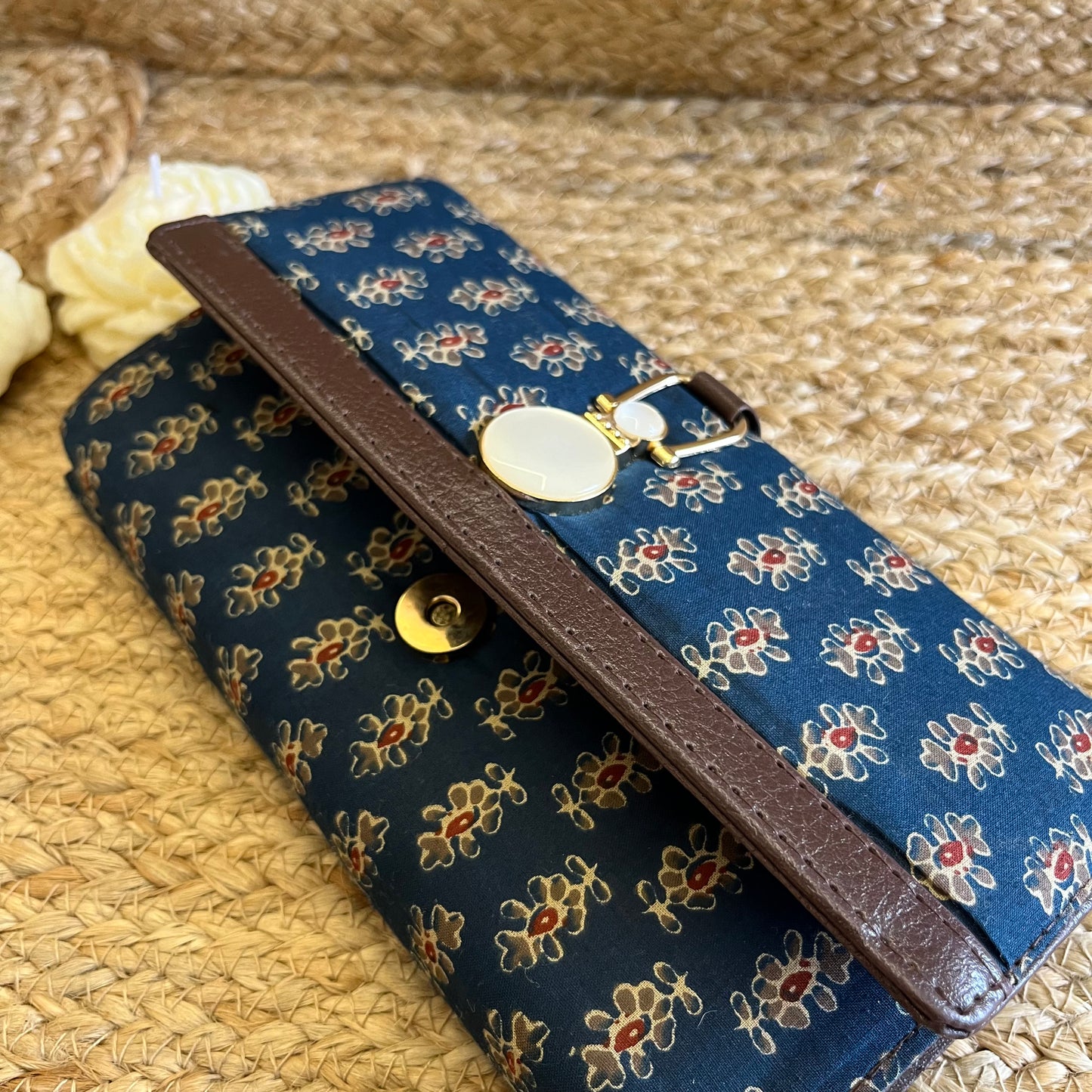 Women Blue Ethnic Handblock Printed Vegan Leather Wallet