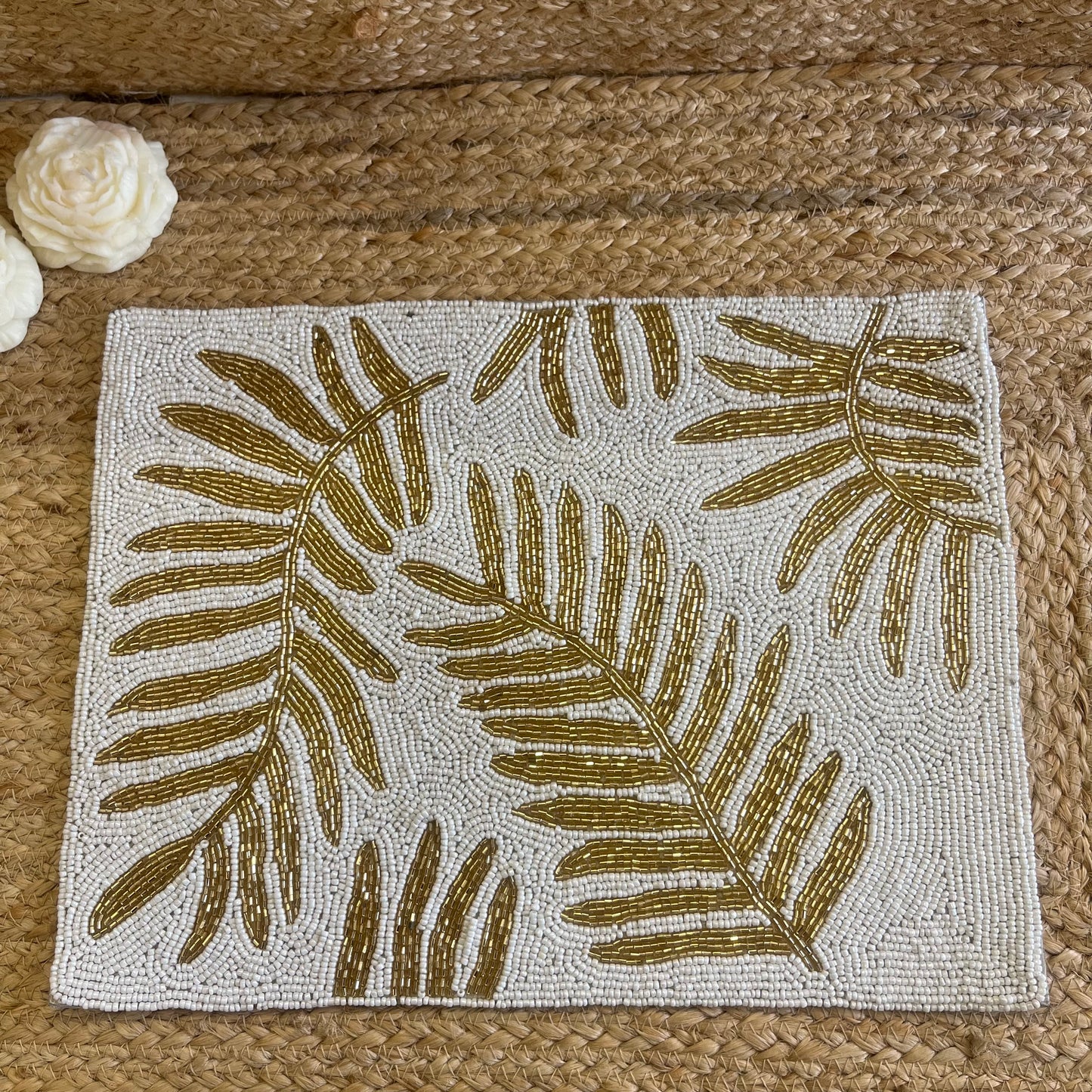Golden Leaf Glass Beaded Table Placemat