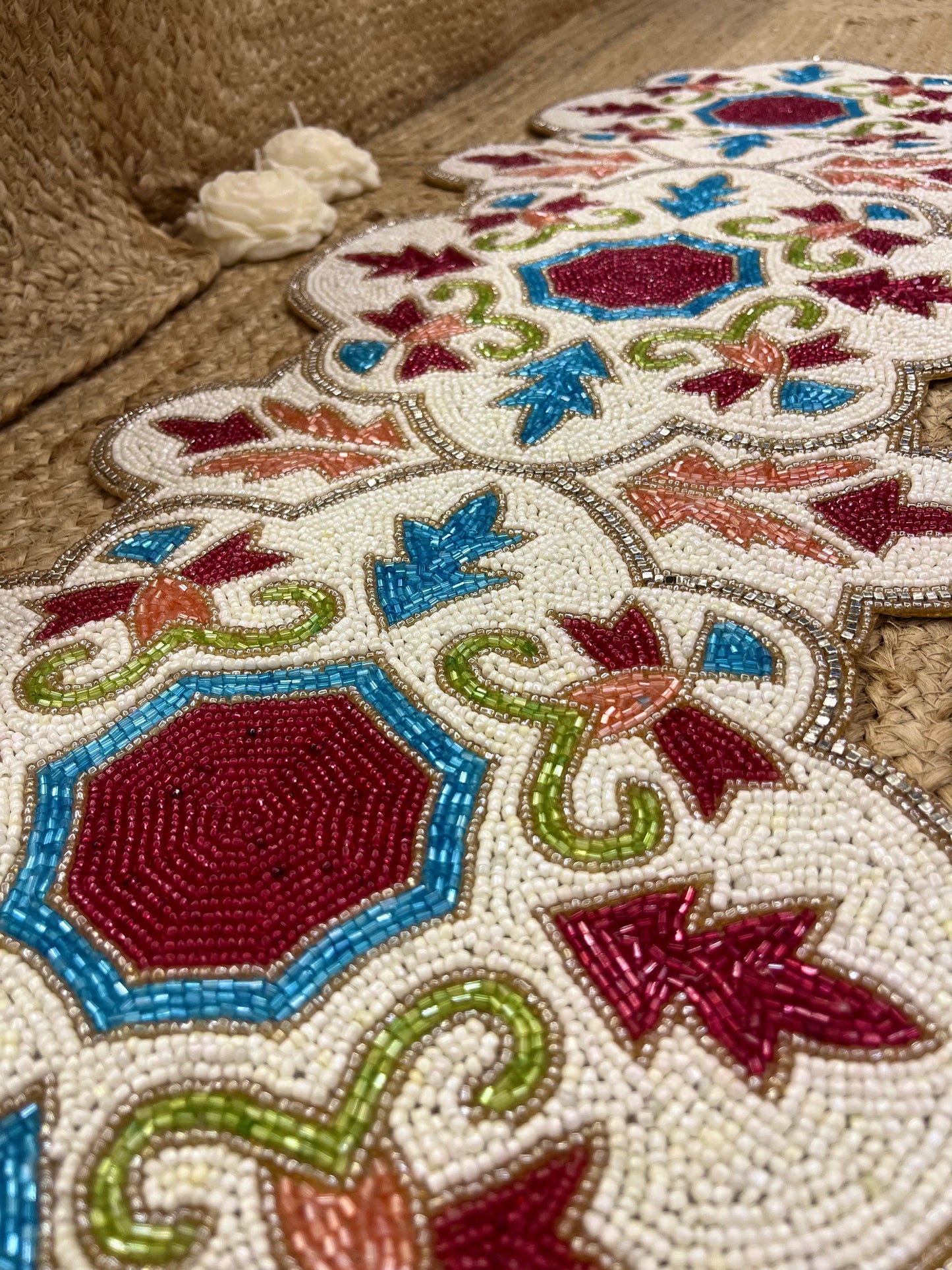 Multi Color Abstract Glass Beaded Table Runner (35 inch x 12 inch)