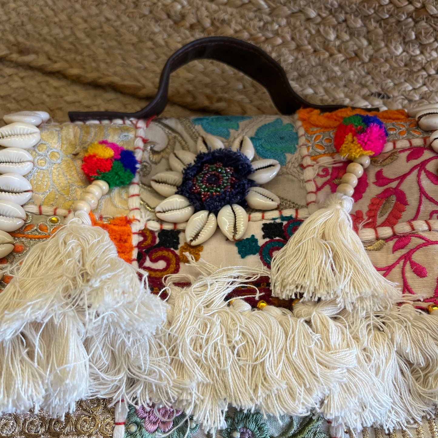 White Tasseled Boho Sling Bag with Detachable Sling