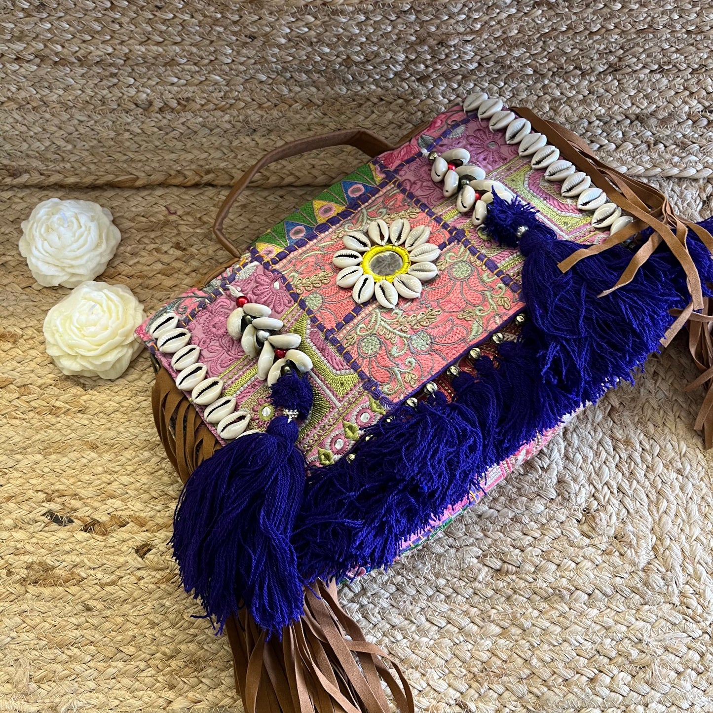 Purple Tasseled Boho Sling with Detachable Sling