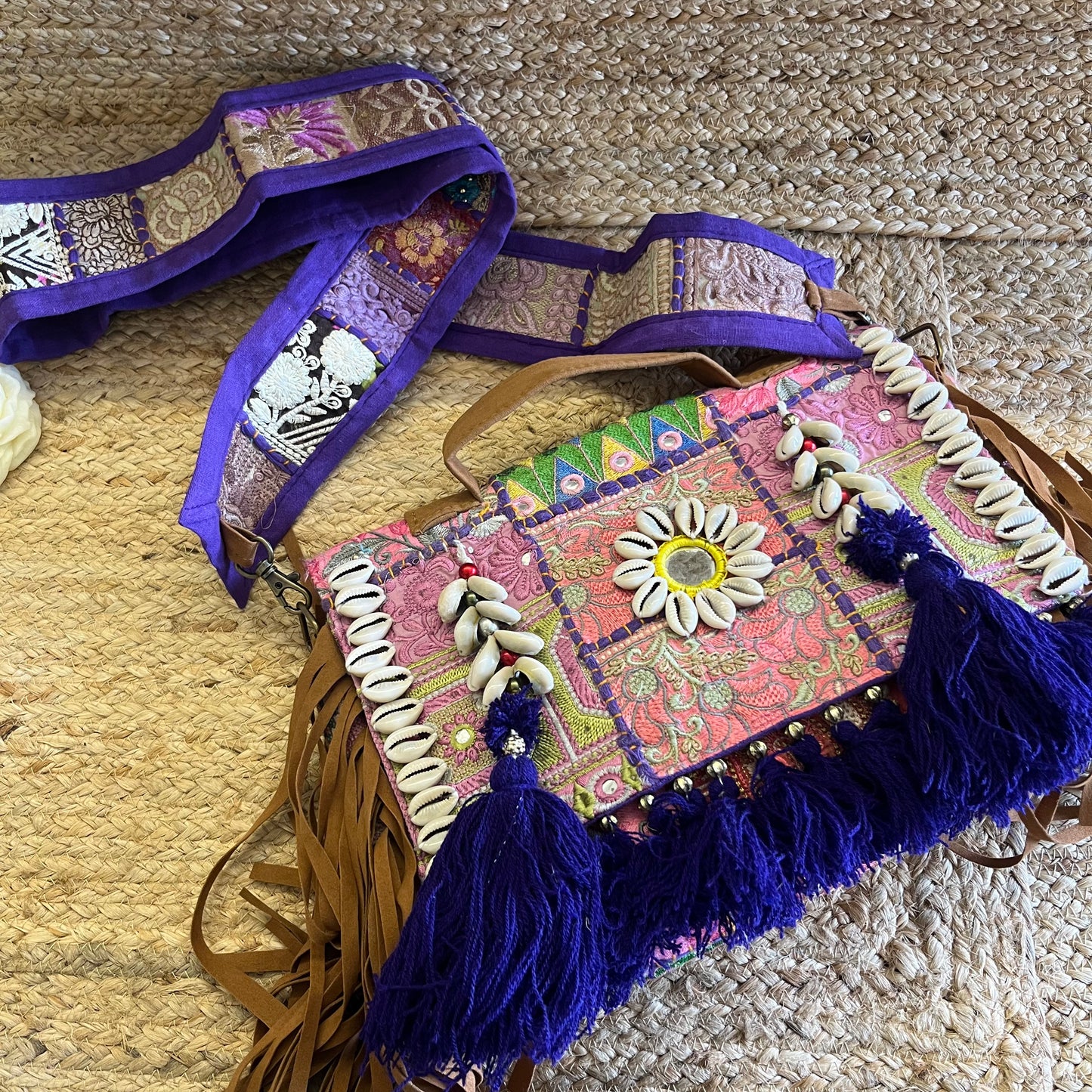 Purple Tasseled Boho Sling with Detachable Sling