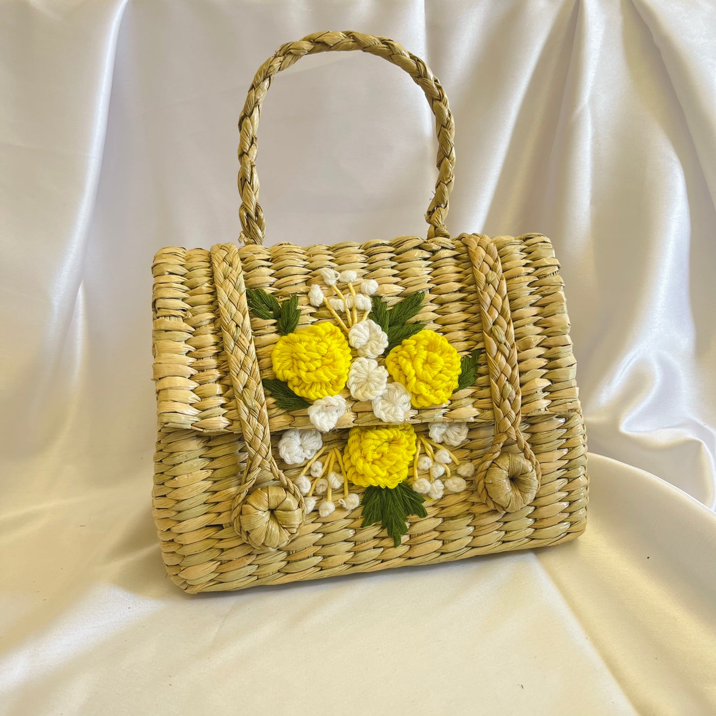 Yellow White Bunch Kauna grass Handmade Handbag
