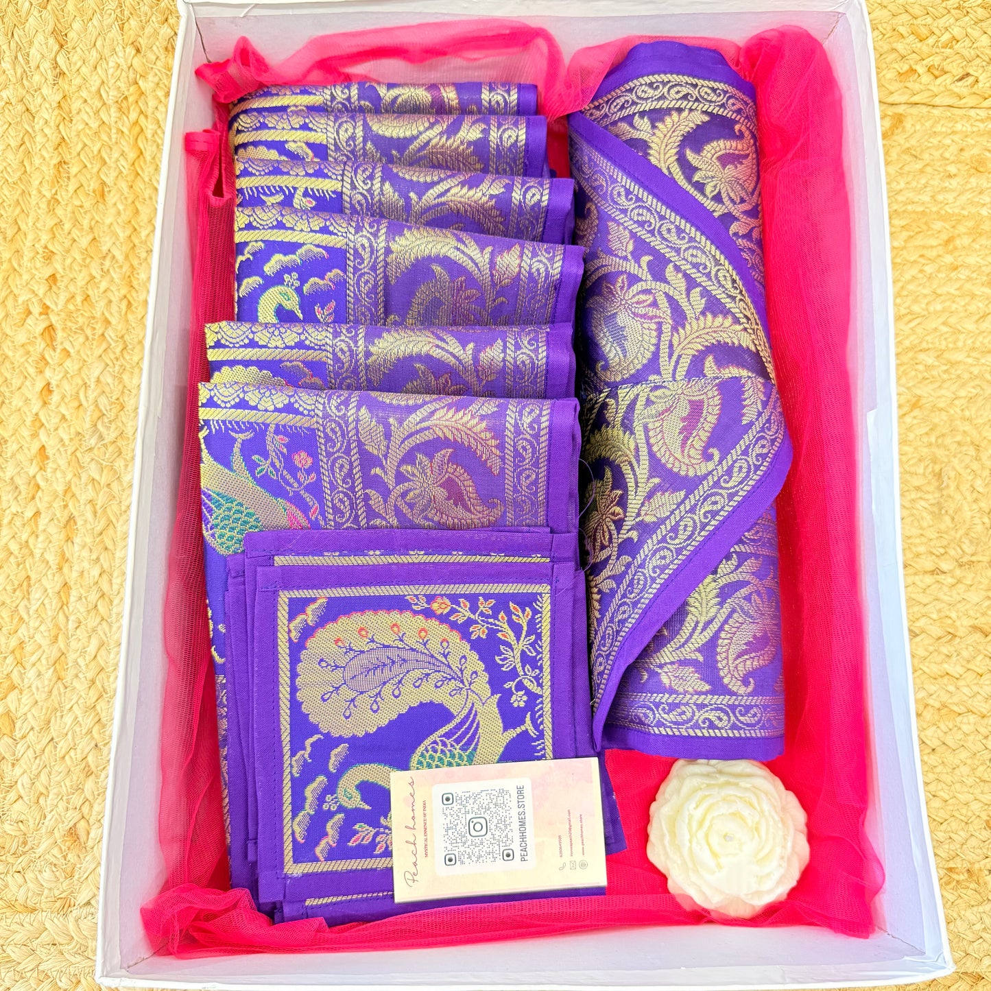 The Purple Majesty Runner Set | Royal Purple Banarasi Silk Dining Hamper