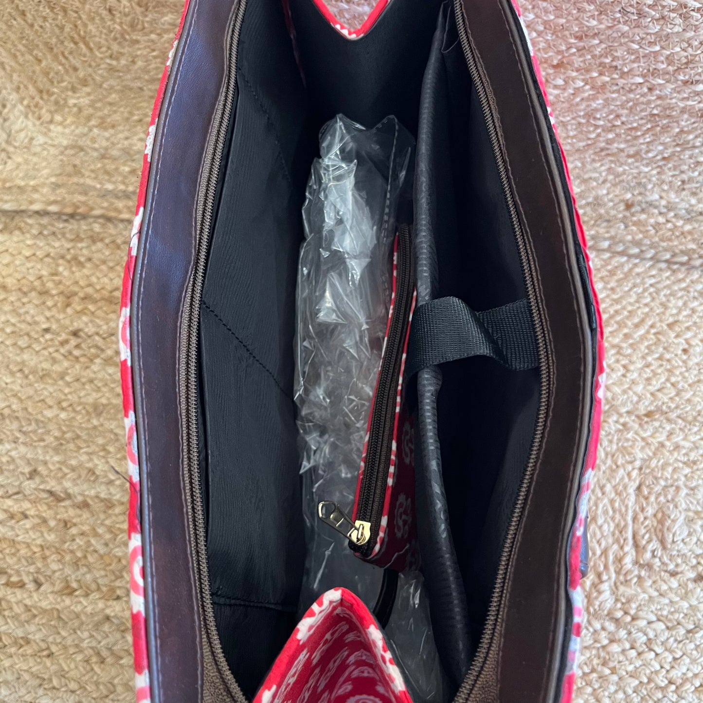 Pretty Red Handblock Printed Vegan Leather Laptop Bag