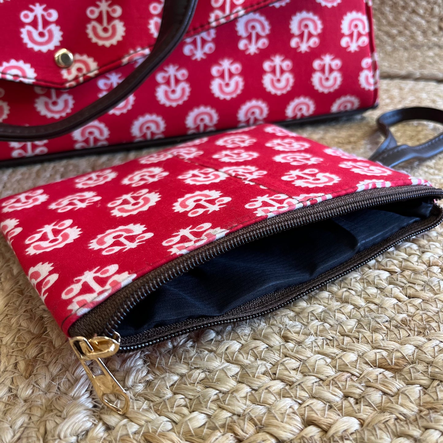 Pretty Red Handblock Printed Vegan Leather Laptop Bag
