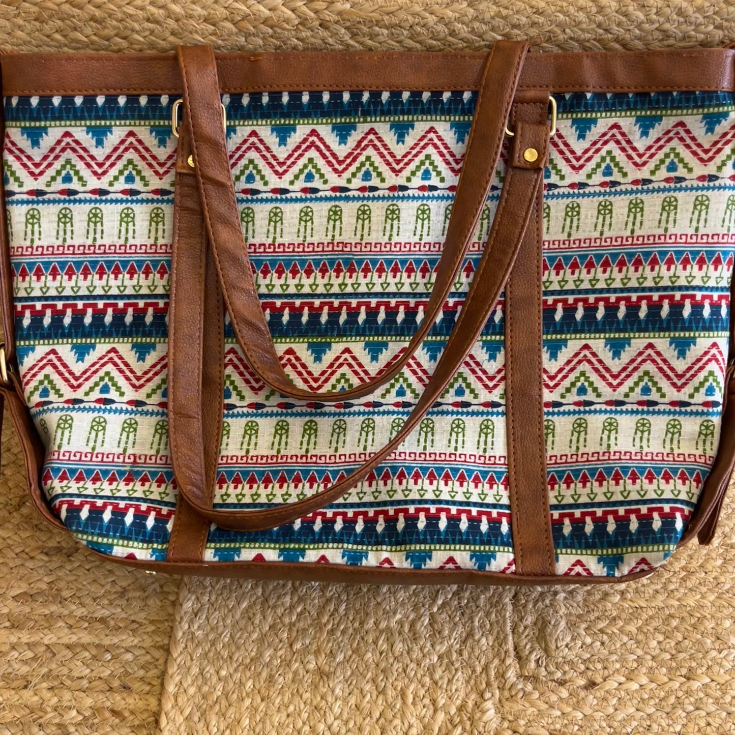 Tribal Print Handblock Printed Vegan Leather Laptop Bag