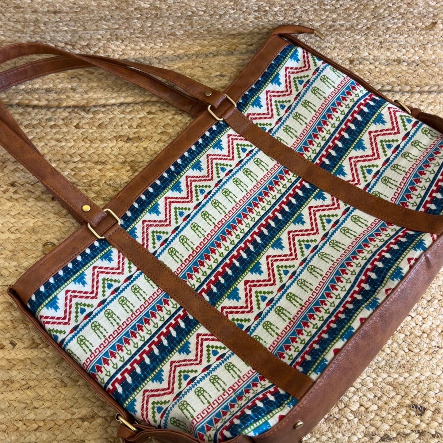 Tribal Print Handblock Printed Vegan Leather Laptop Bag