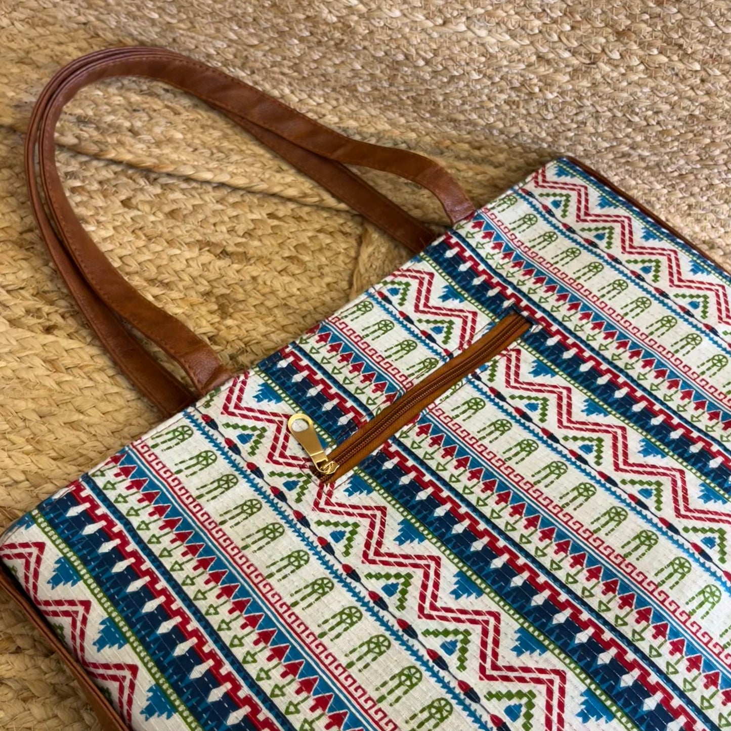 Tribal Print Handblock Printed Vegan Leather Laptop Bag