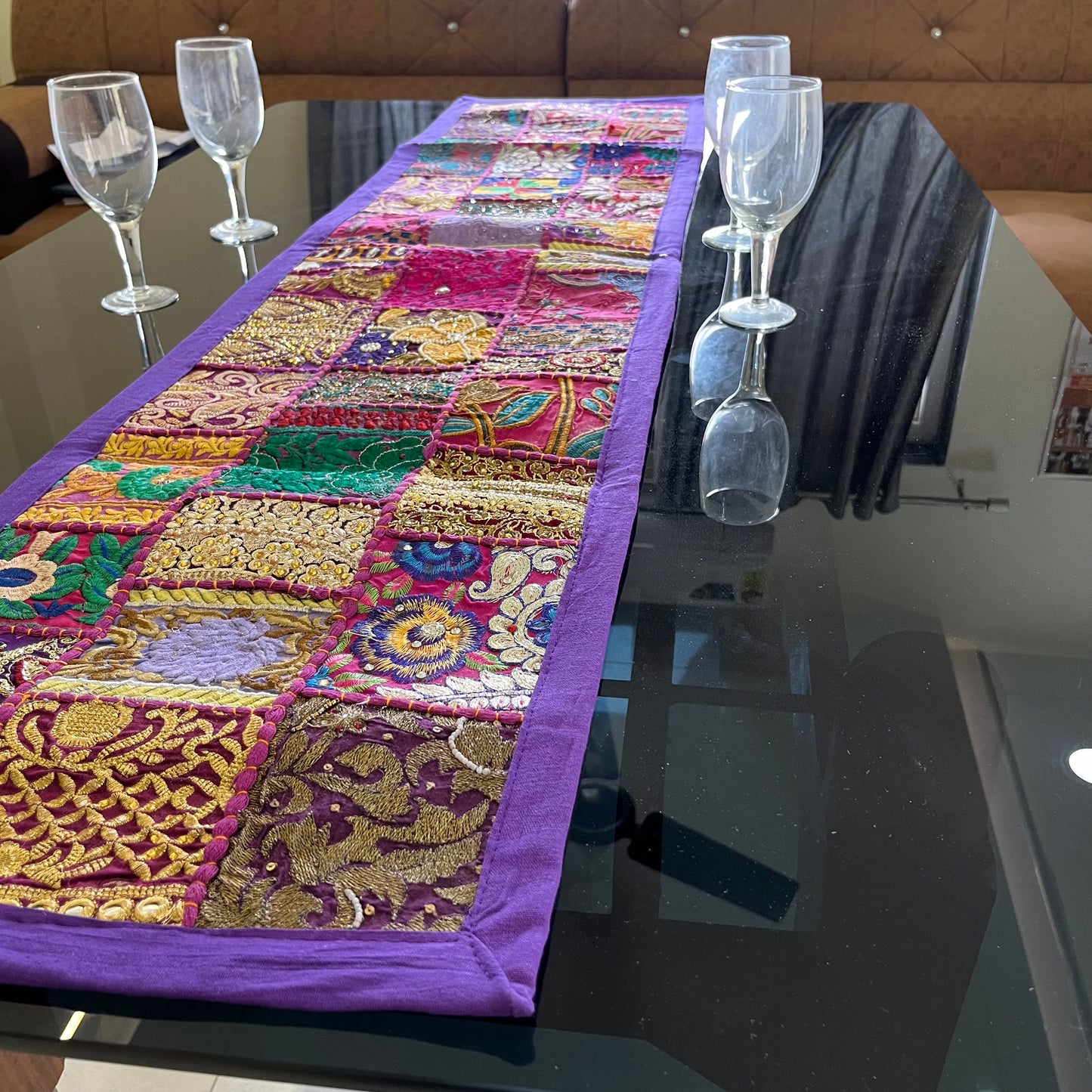 Purple Kambadiya Patchwork Rajasthani Table Runner