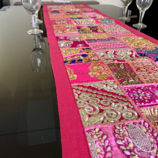 Pink  Kambadiya Patchwork Rajasthani Table Runner