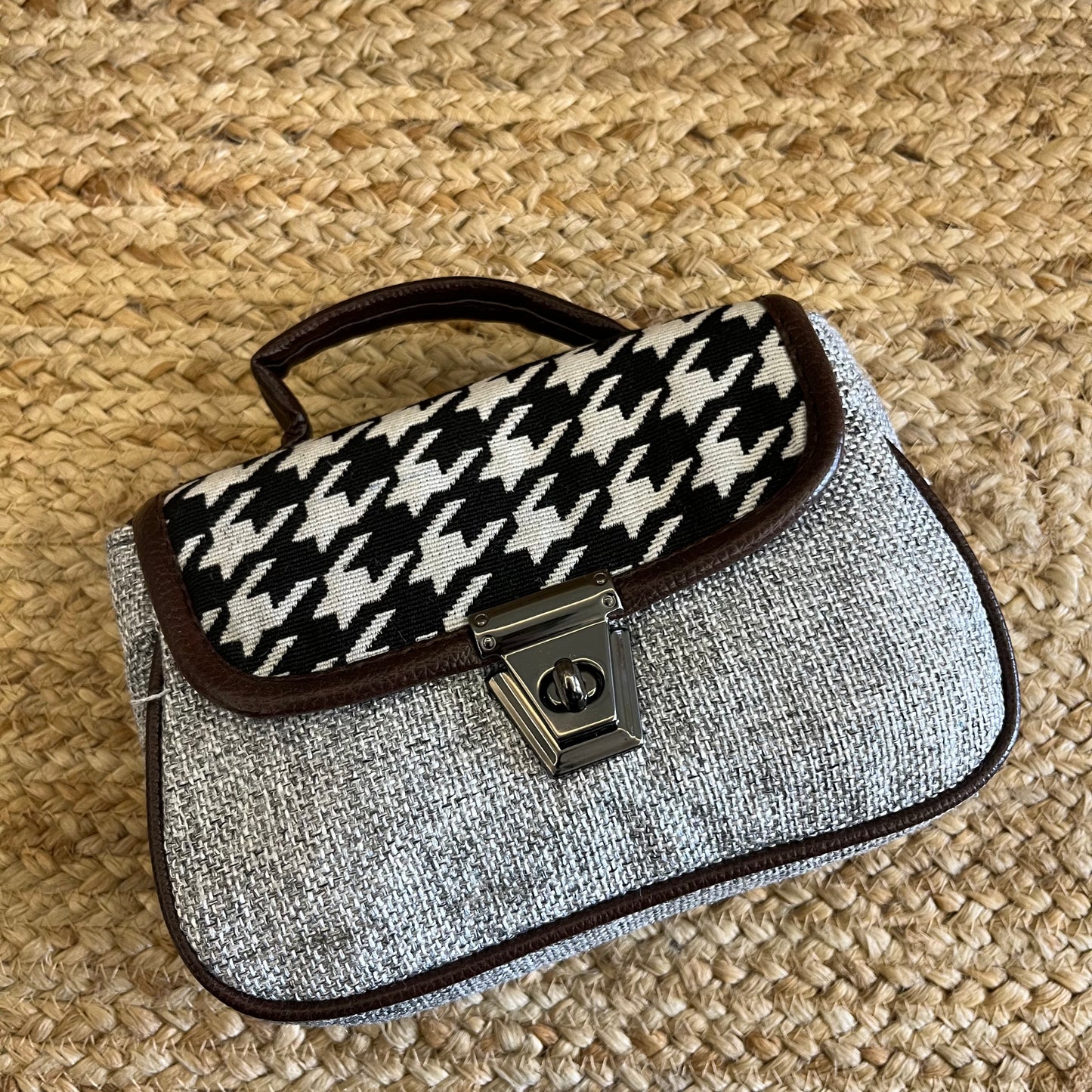 Grey Black Handblock Printed Vegan Leather Sling Bag